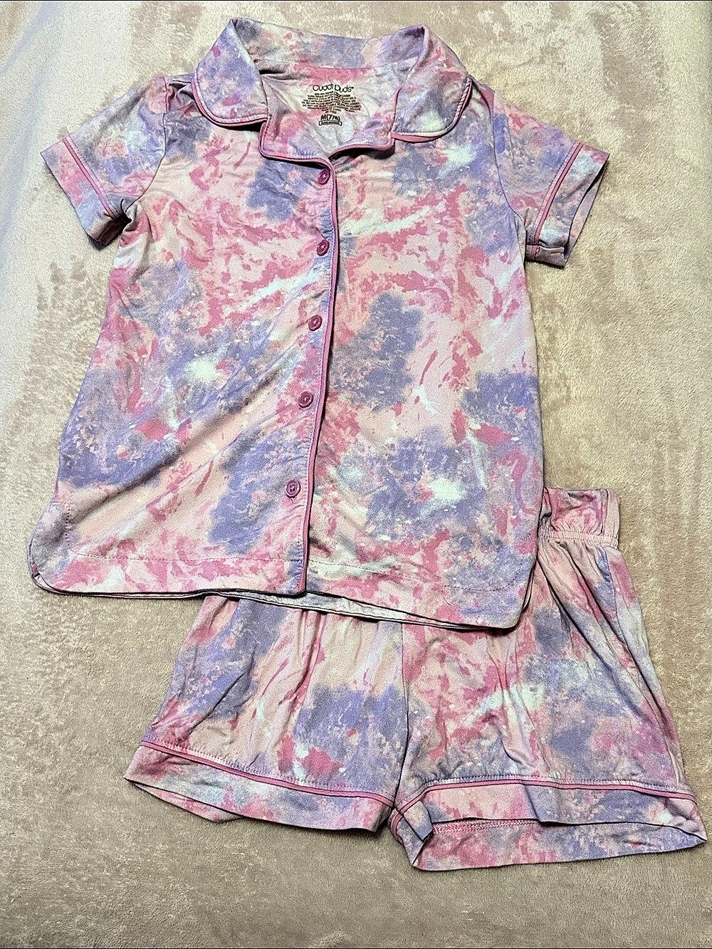 Cuddl Duds tie dye Pajama Set in Pink & Purple Size Medium Like New